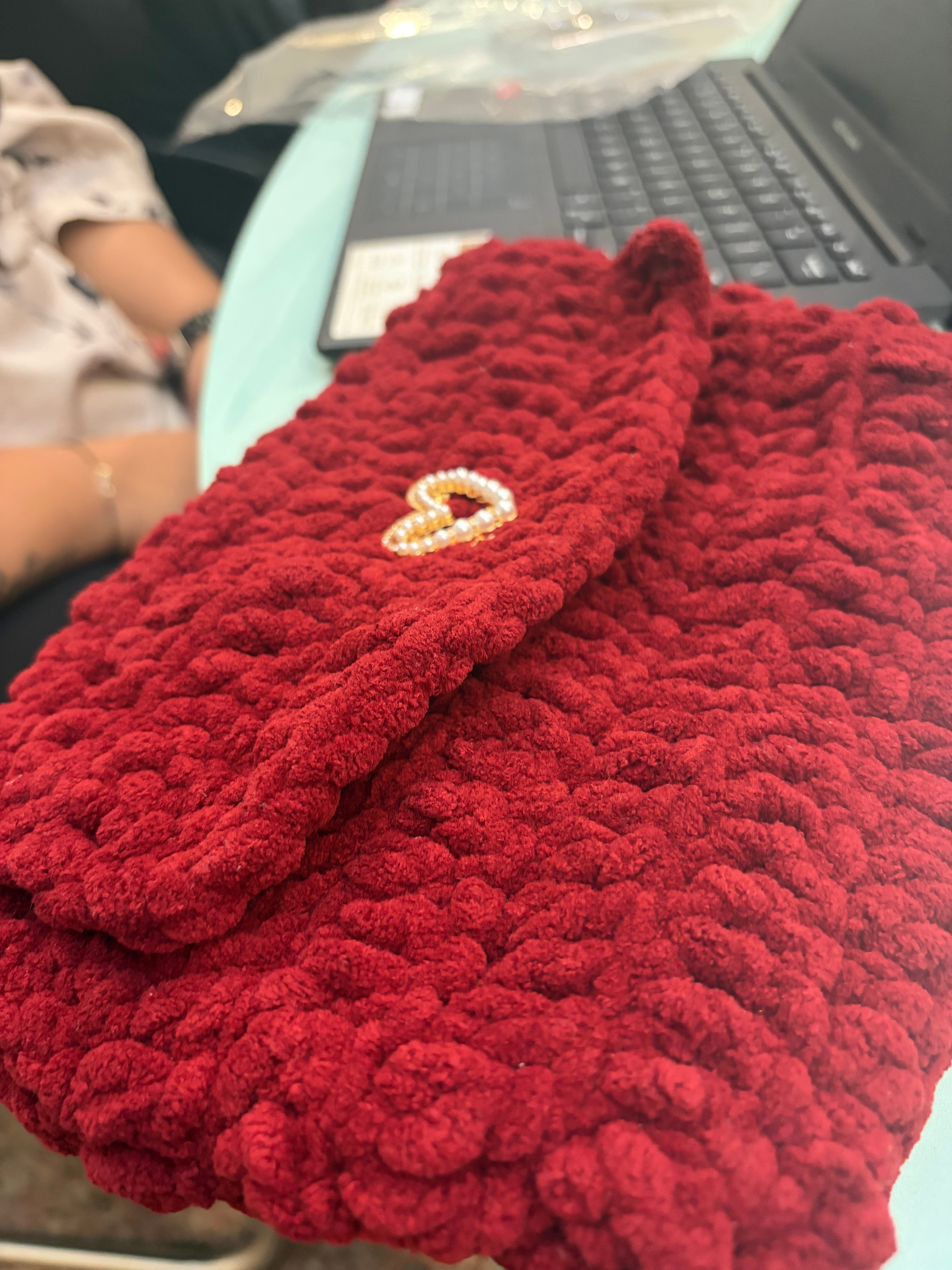 Deep red small crochet bag
